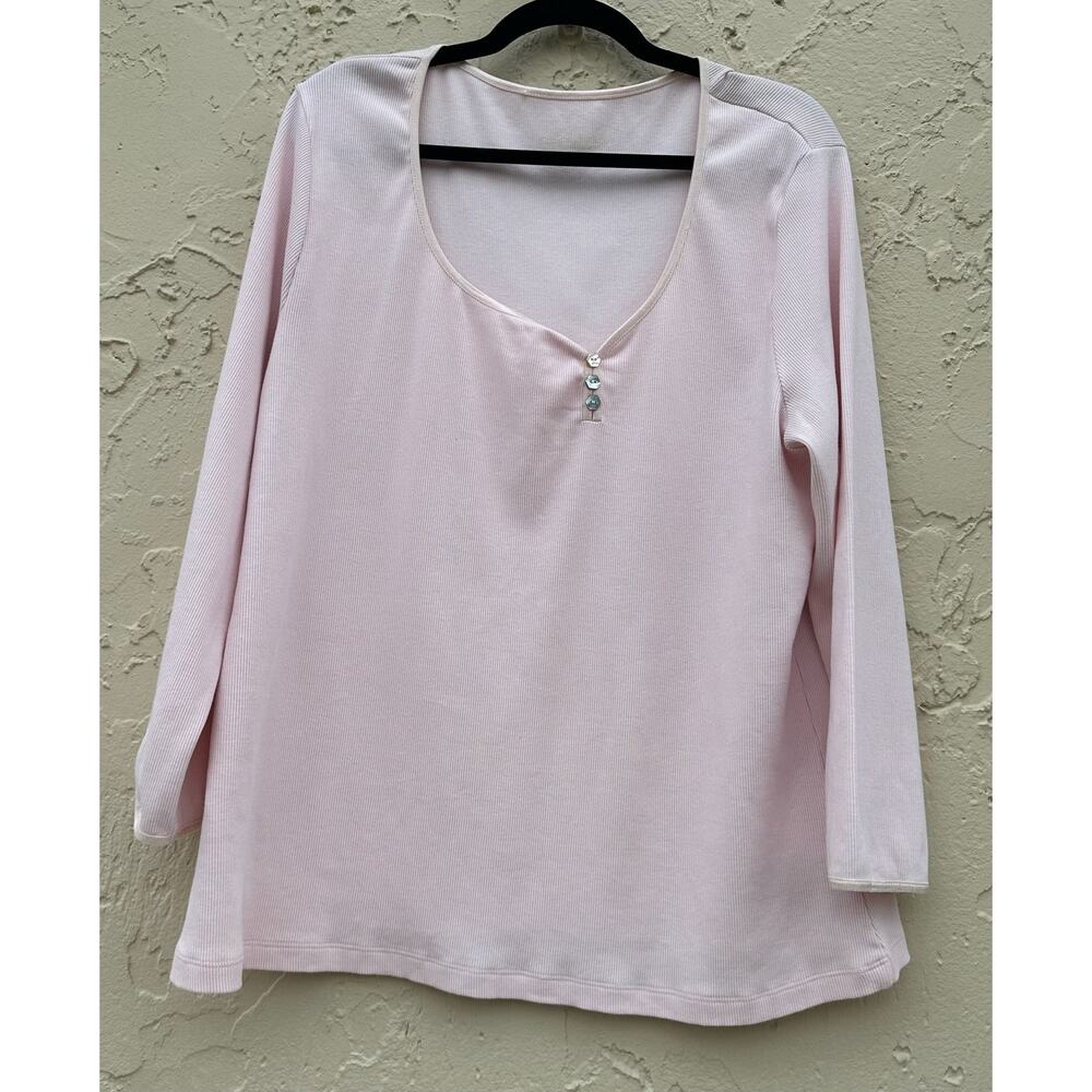 Soft Surroundings Cotton Blend Pink Henley Long Sleeve Ribbed Top Size 3X